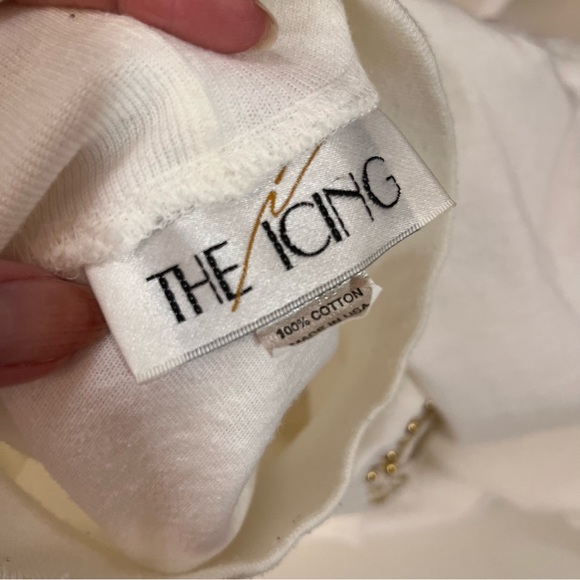 Vintage 1980 Icing Oversized Cream Gold Crown Embellished mock neck sweater - Picture 10 of 17